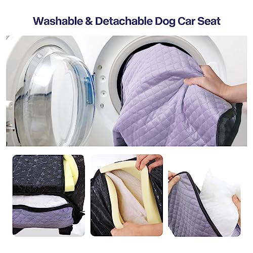 Dog Car Seat for Small Medium Dogs Pet Up to 40 lbs Purple | Detachable Washable, Soft Pet Booster Travel Bed for Front & Seat with Safety Leash Belt - color: Purple