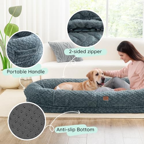 ChiXnuggle Faux Fur Washable Human Dog Bed Cover | 72*40*10,removable replace cover,soft fur,non-slip bottom,bluish grey - color: Bluish Grey, size: Cover (72x40x10)