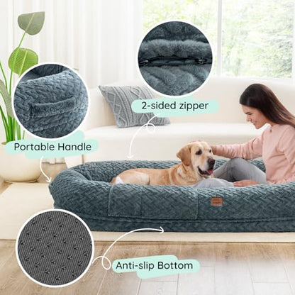 ChiXnuggle Faux Fur Washable Human Dog Bed Cover | 72*40*10,removable replace cover,soft fur,non-slip bottom,bluish grey - color: Bluish Grey, size: Cover (72x40x10)