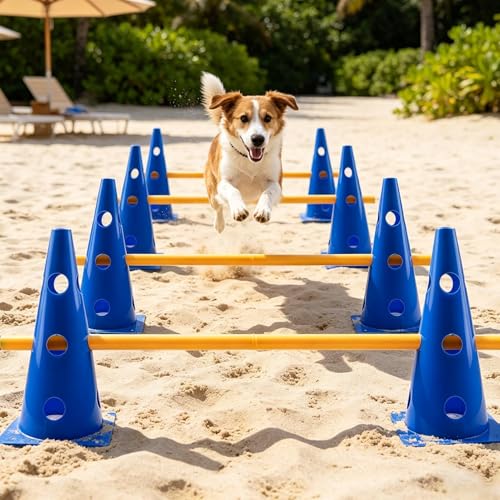 Dog Agility Course - Pole Obstacle Interactive Training Set, Backyard Pet Exercise Kit, Canine Activity Equipment, Adjustable Outdoor Jumping Play System | for Puppy Small Medium Large Breed Garden