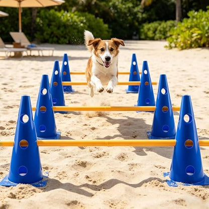 Dog Agility Course - Pole Obstacle Interactive Training Set, Backyard Pet Exercise Kit, Canine Activity Equipment, Adjustable Outdoor Jumping Play System | for Puppy Small Medium Large Breed Garden