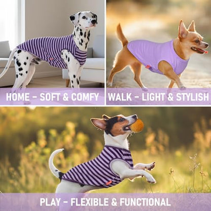 KYEESE 2Pack Dog Shirt, Soft Striped Dogs T Shirts, Lightweight Doggie Tank Top Cat Clothes, Sleeveless Dog Shirt for Small Dogs, Stretchy Pet Vest, Purple, Small - color: 03# 2Pack (Purple+Purple Striped), size: Small (4-7lbs)