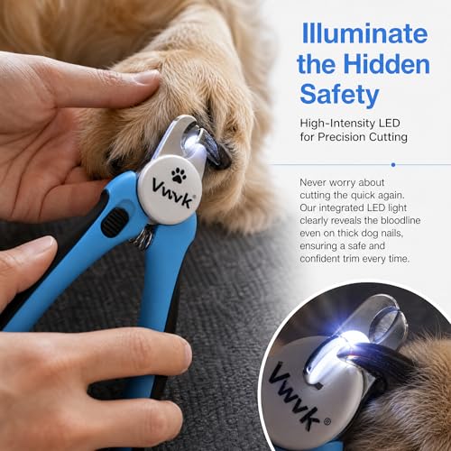 Dog Nail Clippers with Light, Professional Toenail Clippers for Thick Toenails, LED Illuminated Pet Nail Trimmer to See Bloodline, Safety Guard & Blade Lock, for Dogs & Cats