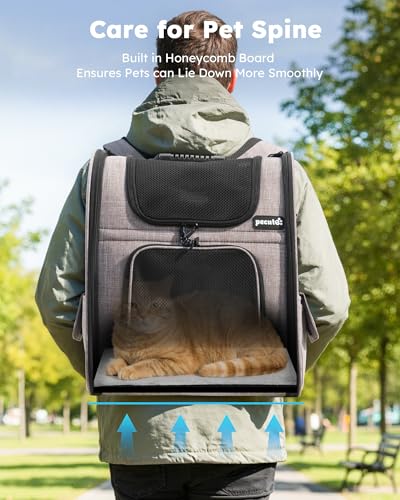 pecute Cat Backpack Expandable, Cat Backpack for Cat with Breathable Window - color: Brown, size: 12.6"L x 10.2"W x 16.5"H