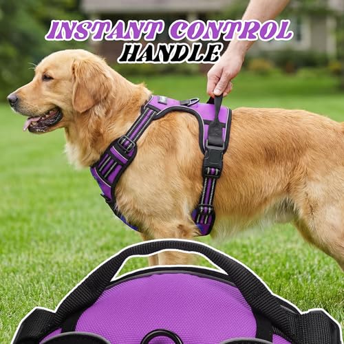 Funfox No Pull Dog Harness, Adjustable Pet Vest with Control Handle & Front Clip, Reflective Design for Small Medium Large XL Dogs, Purple XL - color: Purple, size: XL