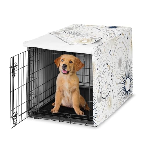 Sweet Jojo Designs 36in. Medium Dog Crate Cover (Boho Star and Moon) Pet Cage, Kennel Covers (Shabby Chic, Bohemian, Celestial, Sky, Stars & Moons, Starburst, Cosmic, Mystical, Navy Blue & Gold, Grey) - color: Blue Celestial, size: 36in. x 24in. x 23.5in.