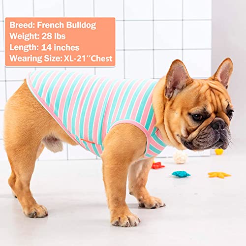 KYEESE 2Pack Dog Shirt, Soft Striped Dogs T Shirts, Lightweight Doggie Tank Top Cat Clothes, Sleeveless Dog Shirt for Small Dogs, Stretchy Pet Vest, Pink, Medium - color: 01# 2Pack (Pink+Striped), size: Medium (7-13lbs)
