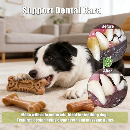 SCHITEC Dog Toys for Aggressive Chewers, 3 Pack Nylon & Wood Dog Chew Toy, Tough Chew Bone for Medium Large Dogs, Indestructible Teething Dog Toy, Chicken Flavor (Medium) - style: Medium