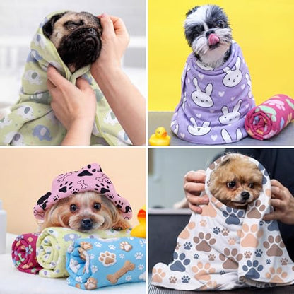 10 Pcs Dog Towels for Drying, 20"x40" Quick Drying Microfiber Pet Bath Towel, Dog Grooming Absorbent Towel with Cute Pattern, Soft Bathrobe for Large Medium Small Puppy Cat