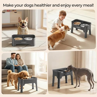 URPOWER Mess Proof Elevated Dog Bowls 4 Height Adjustable Raised Bowl Stand with 2 Stainless Steel Dog Bowls Non-Slip Food and Water Bowl Set for Small Dogs, Grey - color: Grey, size: Small