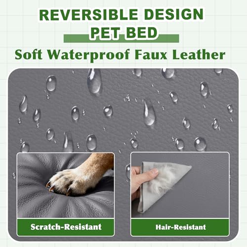 Vonabem Outdoor Waterproof Dog Bed Washable, XXL Crate Pad 48 Inch, Wipeable Leather Extra Large Pet Bed with Removable Cover Reversible, Foam Anti-Slip Kennel Pads 47"x29" Grey - color: Grey, size: XXL(47x29x4)