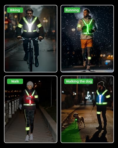LED Reflective Vest Safety Gear, High Visibility Reflective Running Gear for Dog Walking Running Cycling, Adjustable for Men Women Kids - Reflective Armband and Dog Light with USB Rechargeable - style: Vest and silicon rubber Pet light