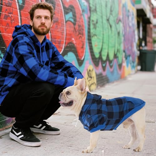 Plaid Dog Hoodie Pet Clothes Sweaters with Hat - color: Blue, size: Medium