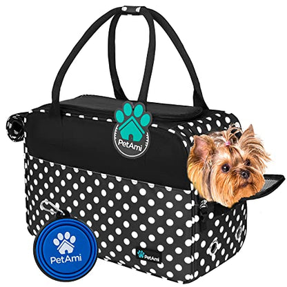 PetAmi Dog Purse Carrier for Small Dogs Cats, TSA Airline Approved Soft-Sided Pet Carrier with Pockets, Ventilated Travel Tote Bag with Bed & Shoulder Strap, Puppy Kitten, Max 12 lbs, Polka Dot Black - color: Polka Dot Black