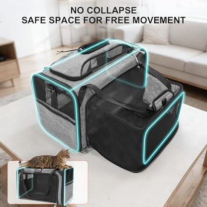 Cat Carrier Soft Expandable Pet Carrier Top & Sides Airline Approved Dog Carriers 360° Ventilation Soft-Sided Cat Carriers with Breathable Mesh Built-in Safety Leash & Reversible Cushion - color: Grey