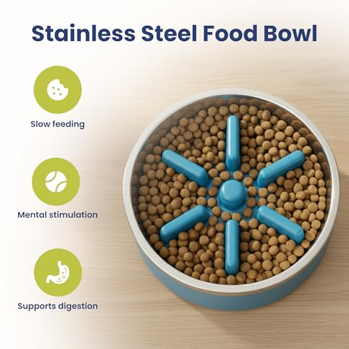 PawsPik 64oz 18/8 Stainless Steel Slow Feeder Dog Bowl, Double-Wall Non-Slip Metal Dog Bowl for Fast Eating Medium & Large Breeds, Detachable Slow Feeder Insert, Dishwasher Safe (Midnight Summit Blue) - color: Midnight Summit Blue
