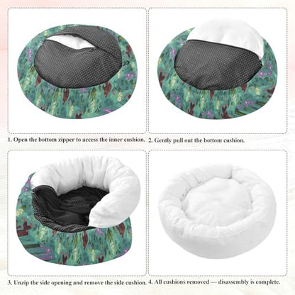 Pet Bed Ape-Man Orchid Cyan Floral Print, 18" Small Dog Cuddler with Anti-Slip Bottom, Cute Pattern Round Sofa for Indoor Puppies & Kittens, All-Season Comfort - size: Small