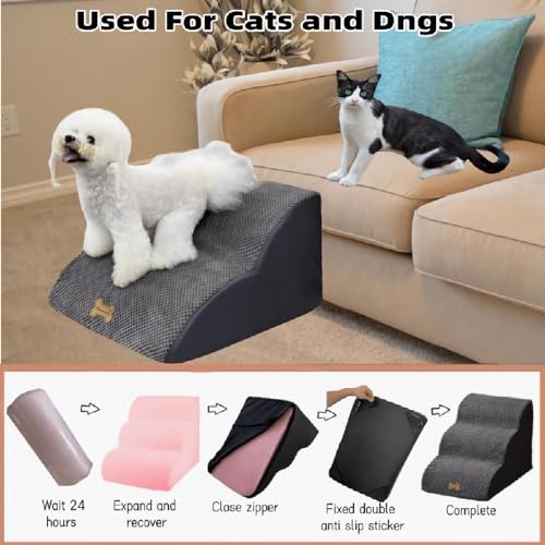 Dog Stairs for High Beds Couches 2-Step 2-5 Step Pet Stairs Steps for Small Large Dogs Cats Non-Slip Balanced Ramp Indoor Stairs with Non-Slip Sticker 30D Grey