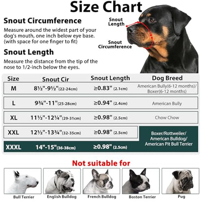 Mayerzon Pitbull Muzzle, Soft Dog Muzzle with Anti-Slip Strap for American Bully Bulldog Boxers Rottweilers, Fabric Mouth Guard for Medium Large Short Snout Dog Anti Biting Chewing, Allow to Drink - size: XXXL [Snout Cir: 14"-15"]