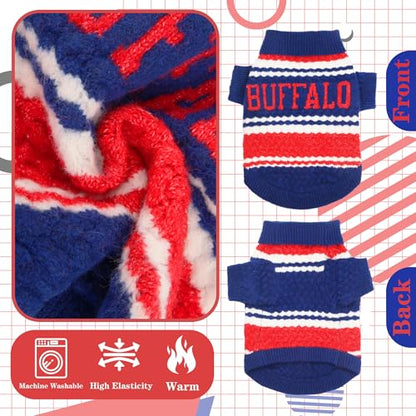 Buffalo Small Dog Sweater Football Theme Turtleneck Knit Dog Sweaters for Small Pets Warm Winter Cat Dog Clothes - color: blue&red, size: Medium