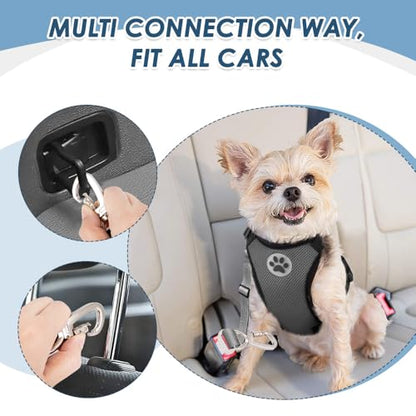 SlowTon Dog Seatbelt, 2 Pack Dog Seat Belt Car Leash Adjustable Elastic Bungee Buffer Heavy Duty Nylon Reflective Pet Safety Tether Connect to Dog Harness for Travel Riding in Vehicle (Daul Clip, GY) - color: Grey