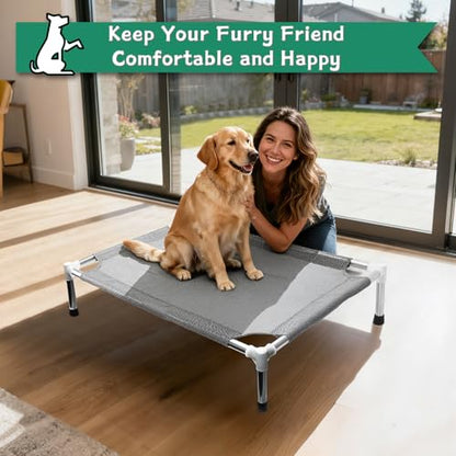 Makerfire Elevated Dog Bed, Indoor/Outdoor Raised Dog Cot for Small Dogs, Detachable Pet Bed with Non-Slip Feet, Polyester Cotton (26'' L x 19.5'' W x 6.4" H) - color: Grey-M-1