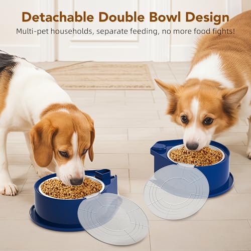 Newget Stainless Steel Dog Bowl Set with Lids, 304 Metal Dual Food & Water Bowls for Dogs & Cats, Large Capacity Pet Feeder with Cover Keeps Food Fresh, Anti-Skid Dog Dish for Small/Medium/Large Pets - color: Blue