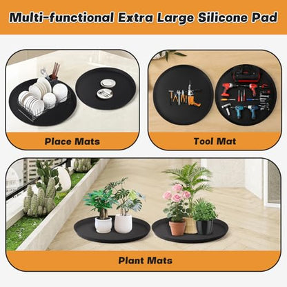 20" Silicone Pet Food Mat, 2PCS Waterproof Feeding Mat for Dog & Cat Extra Large Dog Bowl Mats with Raised Edge, Non-Slip, Protects Floors, Easy to Clean (Black) - size: 2pcs