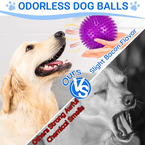 LECHONG 4-Pack Large Squeaky Dog Balls, 4.5" Rubber Spiky Dog Balls for Large Medium Aggressive Chewers Teeth Cleaning, Chew Toy for Training & Boredom Buster - size: L 4PACK