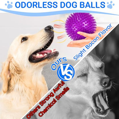 LECHONG 4-Pack Large Squeaky Dog Balls, 4.5" Rubber Spiky Dog Balls for Large Medium Aggressive Chewers Teeth Cleaning, Chew Toy for Training & Boredom Buster - size: L 4PACK