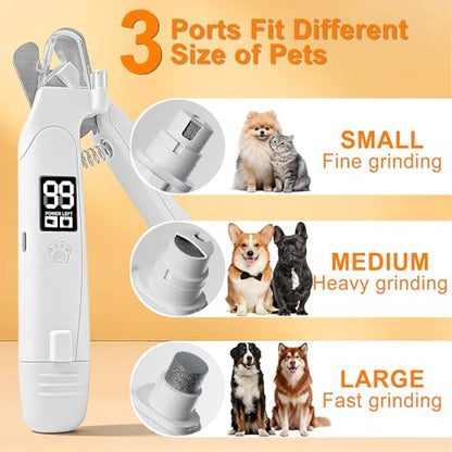 Dog Nail Clippers and Grinder with LED Light, 2-in-1 Professional Electric Pet Nail Trimmer, Quiet & Rechargeable Paws Grooming Tool for Small, Medium, Large Dogs & Cats