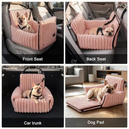 MIXJOY Dog Car Seat for Small/Medium Dogs up to 25 lbs, Multi-Functional Dog Carrier for Car with Detachable Washable Cover, Pet Travel Bed with Clip-On Safety Leash, Pink - color: Pink
