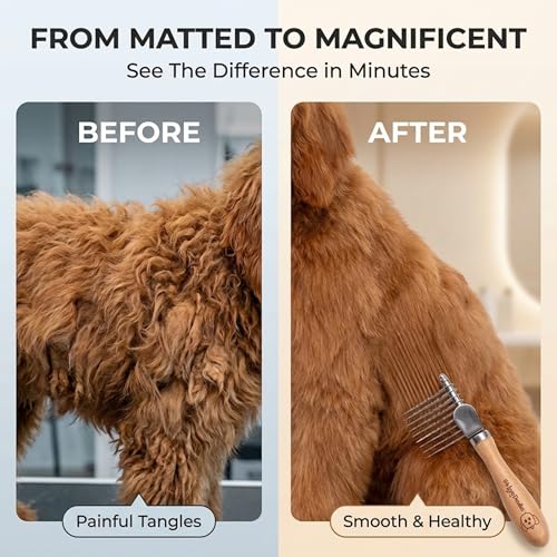 We Love Doodles Dog Dematting Brush & Rake, Detangler Brush for Dogs, Comb Tool for Grooming, Best for Doodles, Poodles, Goldendoodles, Cats & Other Pets, Matted Fur Removal On Undercoat, Small - size: Dematting Rake Small