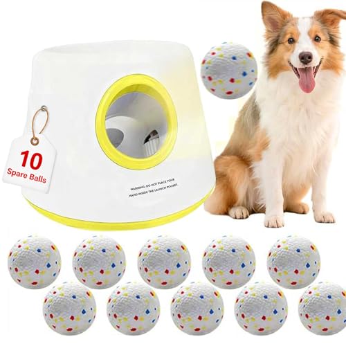 Automatic Dog Ball Launcher for Small/Medium Dogs - Small Silent Design, 3 Distance Settings (20ft/33ft/46ft), Rechargeable, 10 Durable 2.3" Balls Included (Dog Ball Launcher-Yellow) - color: Dog Ball Launcher-Yellow