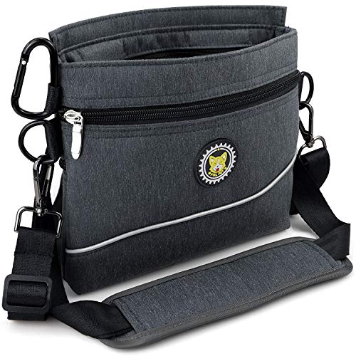 Viklluyr Dog Treat Pouch Bag with Magnetic Closure, Dog Food Carrier with Removable Inner Pocket, Perfect Dog Training Bag for Agility Training - Including Carabiner - color: Black, size: M