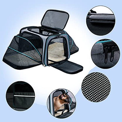 Cat Dog Carrier - Airline Approved Expandable Soft-Sided Pet Carrier with Removable Fleece Pad and Pockets, for Cats/Puppy and Small Animals Large(2 side expandable) - size: 29.8"L x 18.0"W x 11.0"H