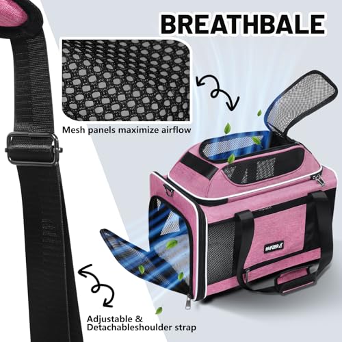Top-Expandable Cat Carrier 18x11x11, United Delta American Airline Approved Dog Travel Carrier, Soft-Sided Pet Carry Bag Under-Seat in Cabin, Puppy Airplane Crate TSA Plane Kitten Cage Pink - color: Pink