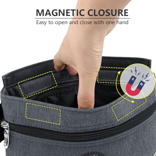 Viklluyr Dog Treat Pouch with Magnetic Closure, 2 Zip Pockets, Removable Inner Pocket, Padded Shoulder Strap, Perfect Food Bag for Agility Training - Including Carabiner - color: Black, size: L