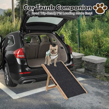 Wooden Foldable Dog Ramp for Small Dog Portable Pet Ramp,Car Ramp with Built-in Handle for Bed Car Couch Travel, 4 Adjustable Heights 9.8" to 18.1"