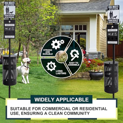 Qinyoung Dog Waste Station Galvanized Steel Outdoor Pet Bin with Poop Bag Dispenser Reflective Sign Rust Proof for Backyard Commercial Park (Black) - color: Black