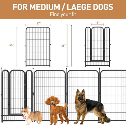 Metal Dog Playpen, 45" Inch Height 16 Panels, Large Dog Fence for Large/Medium/Small Dogs Indoor & Outdoor Bliss, Perfect Dog Pen for Camping, Yard and RV | Black-Silver - size: 45"High, style: 16 Panels