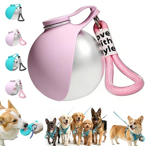 Foldable Pet Water Bottle for Travel, 2 in 1 Portable Dog Water Bottle, 9.6 Oz Stainless Steel Bottle with Silicone Bowl, Leak-Proof Water Dispenser Ideal for Small Dog Walking (Pink) - color: Pink