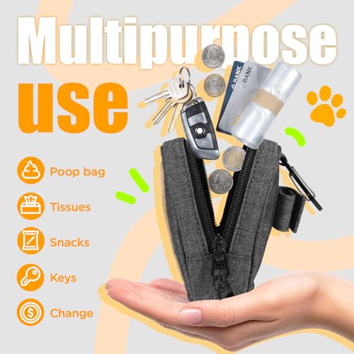 Dog Poop Bag Holder for All Leashes,Hand Free Doggie Waste Bag Dispenser-hook & loop/Carabiner,Dog Poop Bag Dispenser for Leash,Wide Opening,Leash Attachment for Dogs Walking,Poop Bags EXCLUDED,Gray - color: Denim