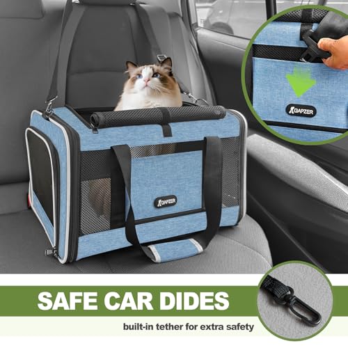 GAPZER Cat Carrier 18 x 11 x 11 Top Loading Soft-Sided Pet Travel Bag Over 15lbs, Portable Small Dog Puppy Car Crate 10 lbs, Chihuahua Kennel Carry Case, Kitty Cloth Cage Medium Cat Under 25 Blue - color: Blue