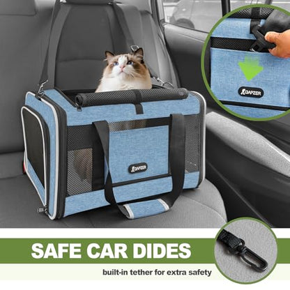 GAPZER Cat Carrier 18 x 11 x 11 Top Loading Soft-Sided Pet Travel Bag Over 15lbs, Portable Small Dog Puppy Car Crate 10 lbs, Chihuahua Kennel Carry Case, Kitty Cloth Cage Medium Cat Under 25 Blue - color: Blue