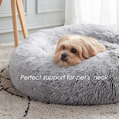 WESTERN HOME WH Calming Dog Bed & Cat Bed, Anti-Anxiety Donut Dog Cuddler Bed, Warming Cozy Soft Dog Round Bed, Fluffy Faux Fur Plush Dog Cat Cushion Bed for Small Medium Dogs and Cats - color: Light Grey, size: 24.0"l x 24.0"w x 7.0"th
