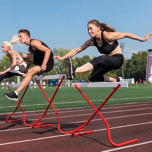 Jenaai 2 Set Adjustable Height Hurdles Training Equipment, Sports Track and Field Equipment, Portable Adjustable Hurdles, Practice Training from 6 to 42 Inch, Including Ropes to Secure