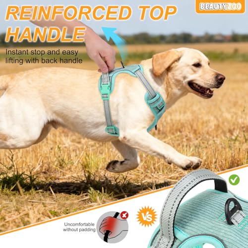 BEAUTYZOO No Pull Dog Harness, Adjustable Dog Harness and Leash Set -Easy Wearing with 3 Buckles/Control Handle,No Choke Soft Padded Reflective Pet Vest for Training Walking Hiking,Solid Aqua Blue M - color: Solid Aqua Blue, size: M: chest 16"-28"
