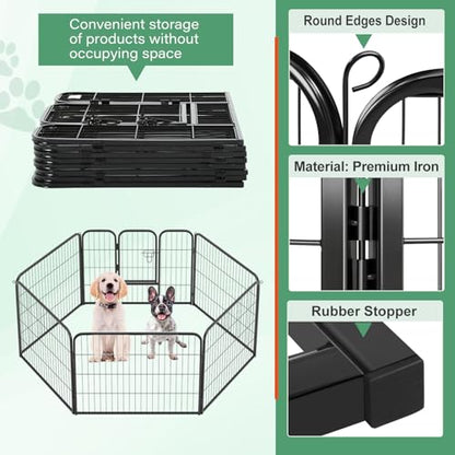 FDW Dog Playpen Dog Pen Dog Kennel 6 Panels 24 Inch Height Indoor Outdoor Folding Metal Portable Puppy Exercise Pen Heavy Duty Dog Fence for Yard Camping,Black - style: 6 Panels