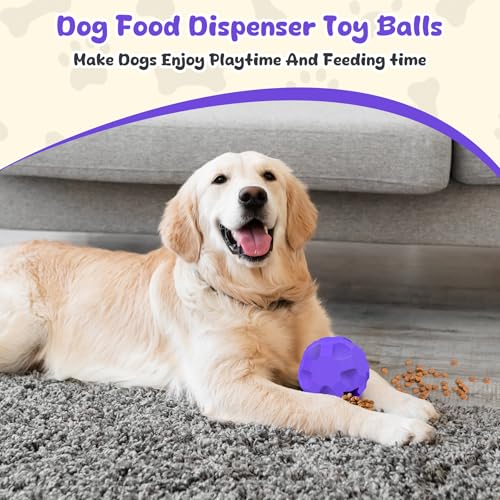 Durable Dog Balls, Dog Puzzle Toy for Boredom, Dogs Enrichment Toy, Interactive Treat Dispensing Balls for Large Dogs to Keep Them Busy - color: Purple